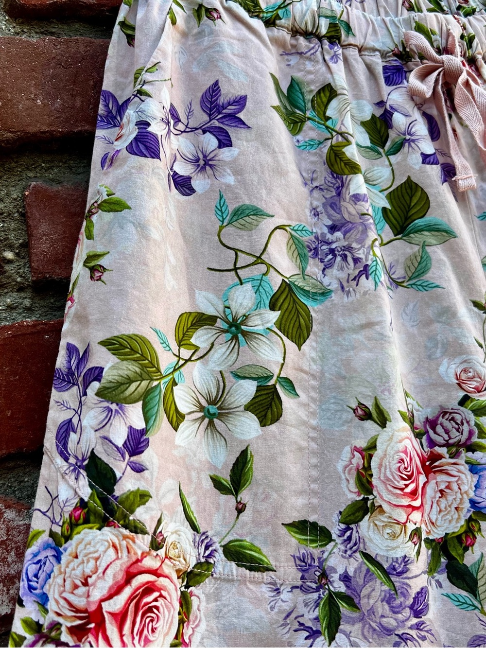 Floral Ruffle Hem Rose Bloomer Pants - Pink & Purple Roses - Picture 5 of 7